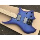 Custom 24 Frets Headless Boden Flame Maple Top Blue Electric Guitar Copy EMG Pickups, Tremolo Tailpiece, Black Hardware