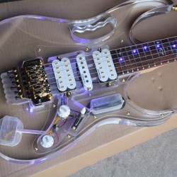 Steve Vai Jem Acrylic Body LED Light 12 Colors 77V Electric Guitar Blue Lighting Inlay, Floyd Rose Tremolo bridge, Locking nut, Monkey Grip, Lion Clay, Gold Hardware