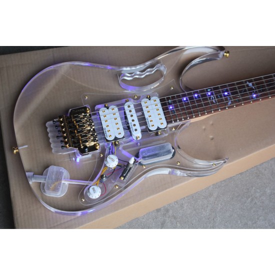 Steve Vai Jem Acrylic Body LED Light 12 Colors 77V Electric Guitar Blue Lighting Inlay, Floyd Rose Tremolo bridge, Locking nut, Monkey Grip, Lion Clay, Gold Hardware