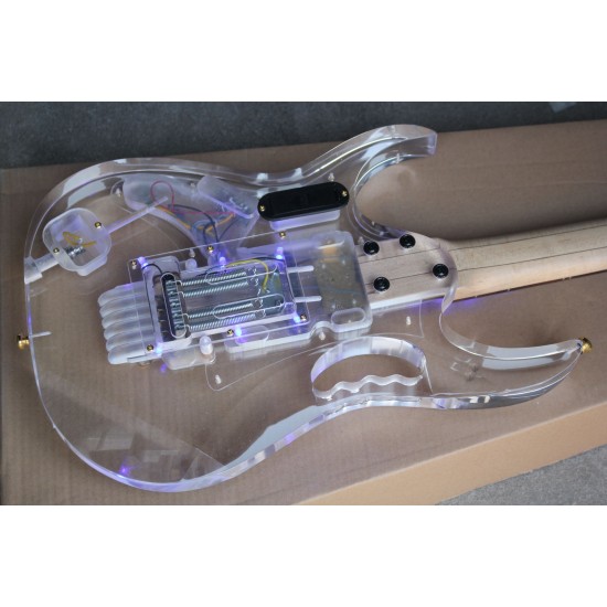 Steve Vai Jem Acrylic Body LED Light 12 Colors 77V Electric Guitar Blue Lighting Inlay, Floyd Rose Tremolo bridge, Locking nut, Monkey Grip, Lion Clay, Gold Hardware