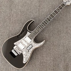 Rare 10th Anniversary Steve Vai Jem 77 Black Electric Guitar Chrome Pickguard, Ebony Fingerboard, Real Abalone Body Binding, Vine Inlay