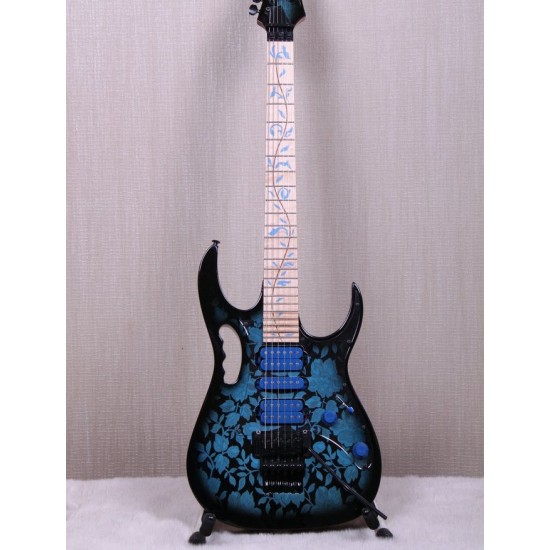 JEM77 BFP Blue Flower Pattern Steve Vai 7V Electric Guitar 5-PC Neck, Tree of Life inlay, Floyd Rose Tremolo, Locking Nut, Black Hardware