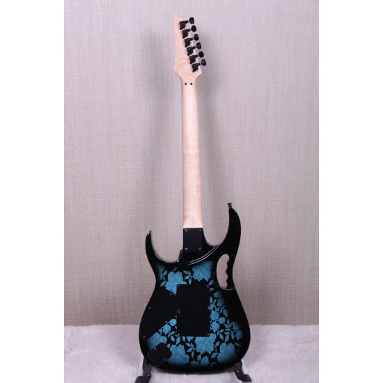 JEM77 BFP Blue Flower Pattern Steve Vai 7V Electric Guitar 5-PC Neck, Tree of Life inlay, Floyd Rose Tremolo, Locking Nut, Black Hardware