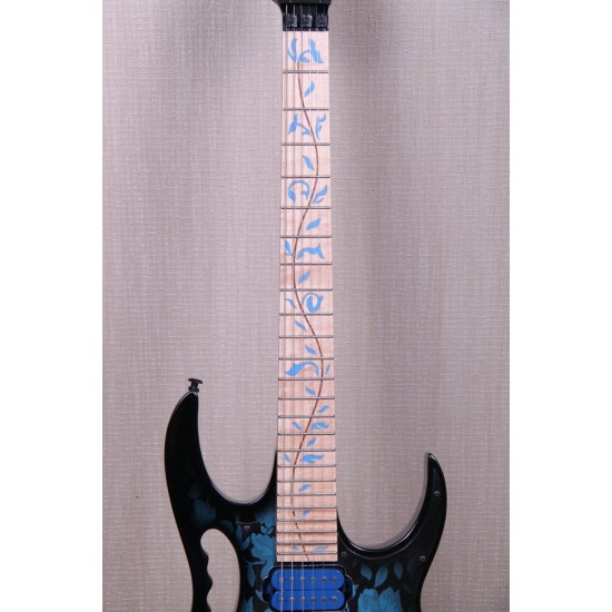 JEM77 BFP Blue Flower Pattern Steve Vai 7V Electric Guitar 5-PC Neck, Tree of Life inlay, Floyd Rose Tremolo, Locking Nut, Black Hardware