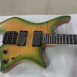 Custom Strandberg Boden OS 6 String Green Figure Maple Top Headless Electric Guitar KD Patent Tremolo Tailpiece, EMG Pickups, Black Hardware