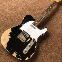 Custom LTD 60s MasterBuilt Super Faded Heavy Relic Black Tele TL Electric Guitar Alder Body, Vintage Tuners, Aged Chrome Hardware