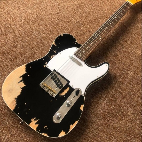 Custom LTD 60s MasterBuilt Super Faded Heavy Relic Black Tele TL Electric Guitar Alder Body, Vintage Tuners, Aged Chrome Hardware