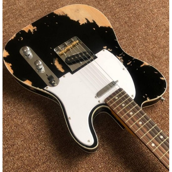 Custom LTD 60s MasterBuilt Super Faded Heavy Relic Black Tele TL Electric Guitar Alder Body, Vintage Tuners, Aged Chrome Hardware