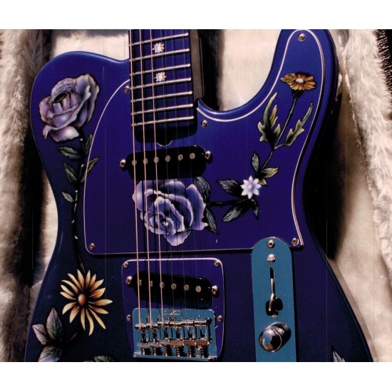 Super RARE Handwork Paint Prince Floral Tele Flower Blue TL Electric Guitar Tremolo Tailpiece, Chrome Hardware, White Dot Inlay