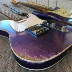 Masterbuilt Heavy Relic Big Sparkle Metallic Purple Tele Electric Guitar Alder Body, Maple Neck & Fretboard, 3 Saddle Bridge, Vintage Tuners