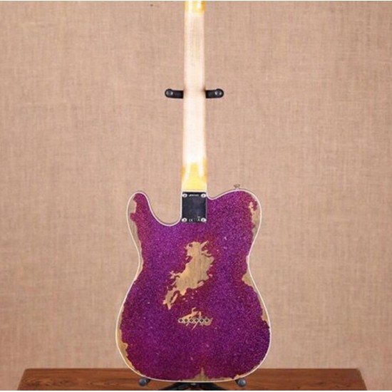 Masterbuilt Heavy Relic Big Sparkle Metallic Purple Tele Electric Guitar Alder Body, Maple Neck & Fretboard, 3 Saddle Bridge, Vintage Tuners