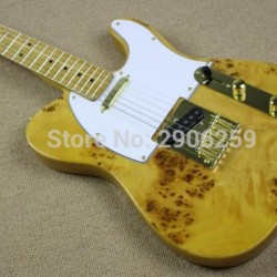 Custom Spalted Maple Top Tele Burl Natrual TL Electric Guitar Gold Hardware, White Pickguard, Schaller Tuners, String Thru Body Bridge