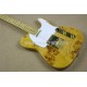 Custom Spalted Maple Top Tele Burl Natrual TL Electric Guitar Gold Hardware, White Pickguard, Schaller Tuners, String Thru Body Bridge