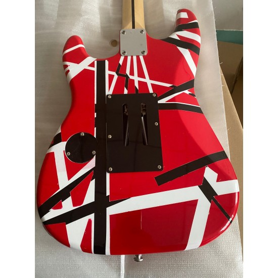 Wolf Eddie Edward Van Halen 5150 White Stripe Red Electric Guitar Floyd Rose Tremolo, Locking Nut, Maple Neck & Fingerboard, 1 Bridge Pickup