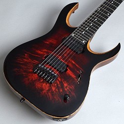 Duvell Elite 7-String Trans Dirty Red Matte Eye Poplar Burl top Electric Guitar 5pc Wenge/Bubinga Neck, Ebony Fingerboard, Black Lock Tuners