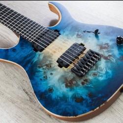 Rare 7 Strings Mayones Duell QATSI Natural Blue Burst Eye Poplar Top Electric Guitar 5 Ply Neck Ebony Fingerboard, Black Hardware Top Sale