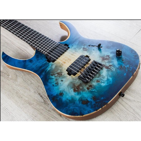 Rare 7 Strings Mayones Duell QATSI Natural Blue Burst Eye Poplar Top Electric Guitar 5 Ply Neck Ebony Fingerboard, Black Hardware Top Sale