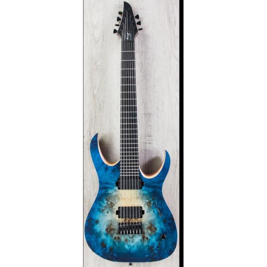 Rare 7 Strings Mayones Duell QATSI Natural Blue Burst Eye Poplar Top Electric Guitar 5 Ply Neck Ebony Fingerboard, Black Hardware Top Sale