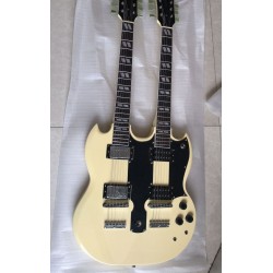 Custom Jimmy Page 12 & 6 strings 1275 Double Neck Led Zeppeli Page Cream White SG Electric Guitar 2 Different Pickups Special Tailpiece