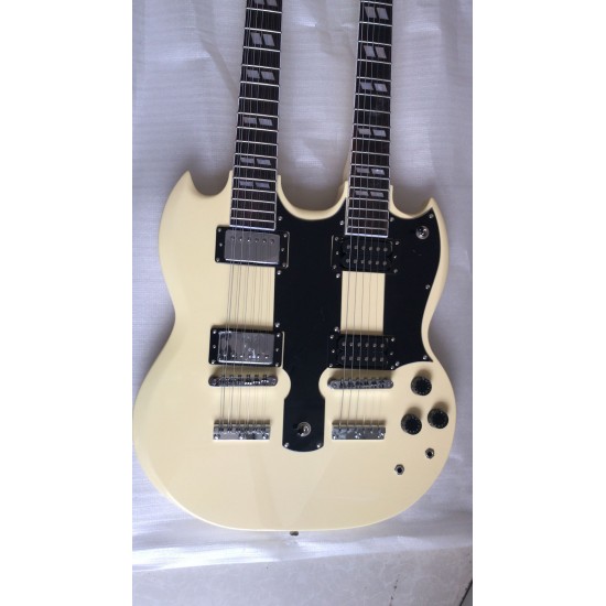 Custom Jimmy Page 12 & 6 strings 1275 Double Neck Led Zeppeli Page Cream White SG Electric Guitar 2 Different Pickups Special Tailpiece