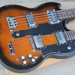 Custom Brown Sunburst 1275 Double Neck Electric Guitar & Electric Bass ,6 Strings Guitar & 4 Strings bass, Black Pickguard Chrome Hardware