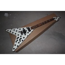 Custom Shop Randy Rhoads Polka Dot Flying V White & Black Dot Electric Guitar Floyd Rose Tremolo Blackback Headstock