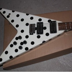 Custom Shop Randy Rhoads Polka Dot Flying V White & Black Dot Electric Guitar Floyd Rose Tremolo Blackback Headstock