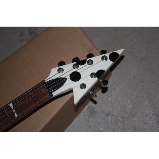 Custom Shop Randy Rhoads Polka Dot Flying V White & Black Dot Electric Guitar Floyd Rose Tremolo Blackback Headstock