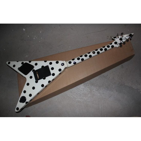 Custom Shop Randy Rhoads Polka Dot Flying V White & Black Dot Electric Guitar Floyd Rose Tremolo Blackback Headstock