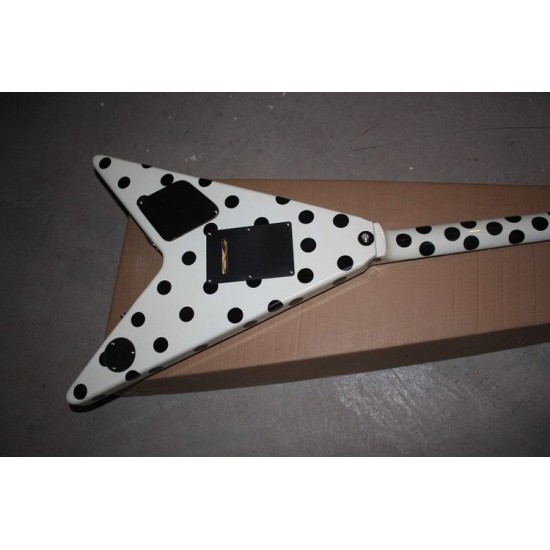 Custom Shop Randy Rhoads Polka Dot Flying V White & Black Dot Electric Guitar Floyd Rose Tremolo Blackback Headstock