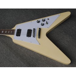 Custom Shop Flying V Cream Yellow Electric Guitar ABR-1 Bridge & Stop Bar Tailpiece, Little Block Inlay, Grover Tuners, Chrome Hardware