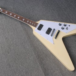 Custom Shop Flying V Cream Yellow Electric Guitar ABR-1 Bridge & Stop Bar Tailpiece, Little Block Inlay, Grover Tuners, Chrome Hardware