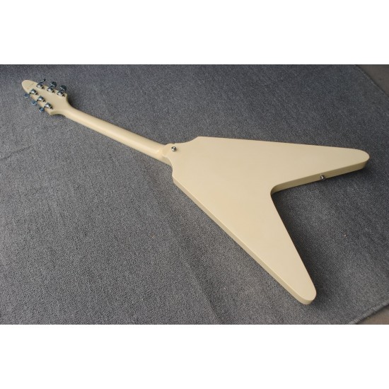 Custom Shop Flying V Cream Yellow Electric Guitar ABR-1 Bridge & Stop Bar Tailpiece, Little Block Inlay, Grover Tuners, Chrome Hardware