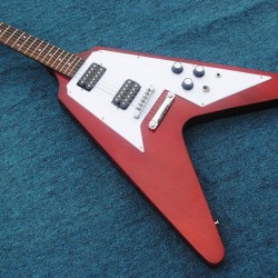 Custom Shop Wine Red Flying V Electric Guitar Mahogany Body, White Pickguard, Rosewood Fingerboard, Dot Inlay, Tuilp Tuners, Chrome Hardware