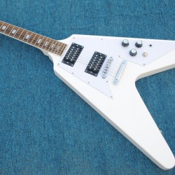 Custom Shop Flying V Alpine White Electric Guitar ABR-1 Bridge & Stop Bar Tailpiece, Little Block Inlay, Grover Tuners, Chrome Hardware