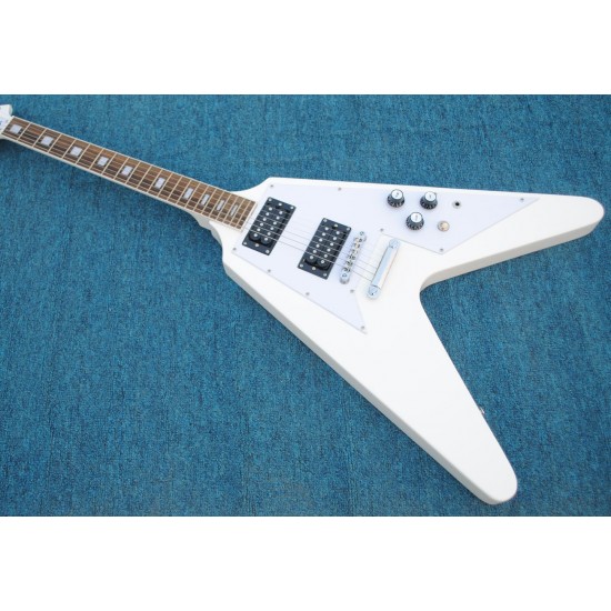 Custom Shop Flying V Alpine White Electric Guitar ABR-1 Bridge & Stop Bar Tailpiece, Little Block Inlay, Grover Tuners, Chrome Hardware