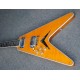 Custom Shop Yellow Flame Maple Top Flying V Electric Guitar Moderne Headstock, Abalone Inlay, Grover Tuners, Strings Thru Body Bridge