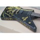 Super Rare Custom Shaped Gloss Black & Gold Carving Scroll Top Explorer Electric Guitar Gold Hardware