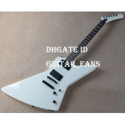 Heavy Metallic James Hetfield Gloss White Explorer Electric Guitar China Active EMG Pickups & 9V Battery Box, Dot Inlay, Black Hardware