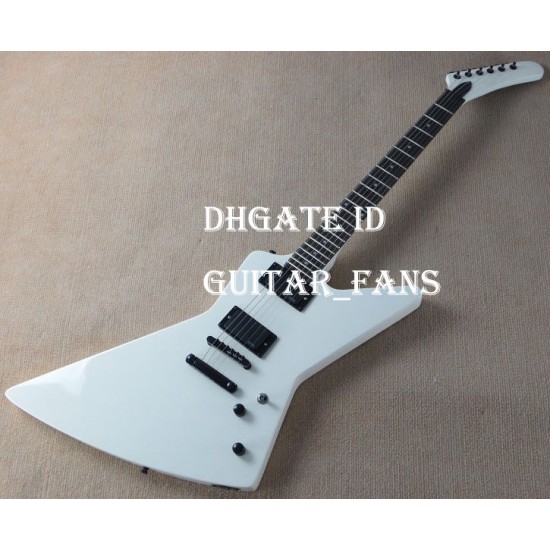 Heavy Metallic James Hetfield Gloss White Explorer Electric Guitar China Active EMG Pickups & 9V Battery Box, Dot Inlay, Black Hardware