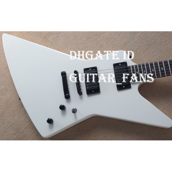 Heavy Metallic James Hetfield Gloss White Explorer Electric Guitar China Active EMG Pickups & 9V Battery Box, Dot Inlay, Black Hardware