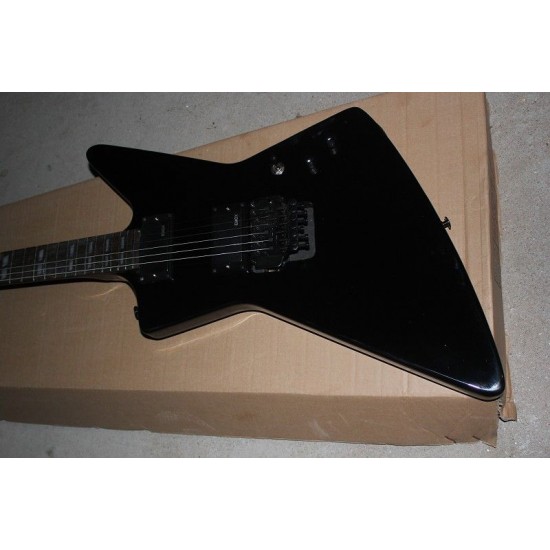 Custom James Hetfield Black Explorer Electric Guitar Split Parallelogram MOP Fingerboard Inlay EMG Active Pickups 9V Battery Black Hardware