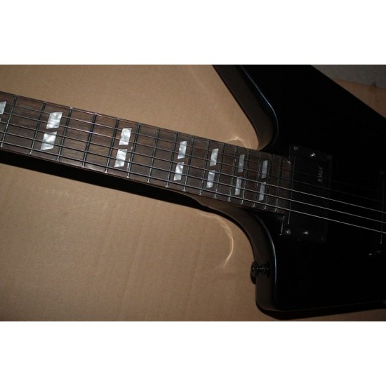 Custom James Hetfield Black Explorer Electric Guitar Split Parallelogram MOP Fingerboard Inlay EMG Active Pickups 9V Battery Black Hardware