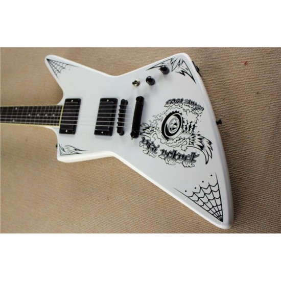 Super Rare Custom LTD replicatedJames Hetfield Metallica MX 250 Papa Het White Explorer Elctric Guitar Active EMG Pickups 9V battery box