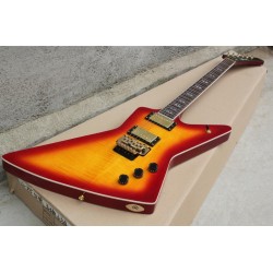 Custom Cherry Sunburst Flame Maple Top Explorer Electric Guitar Floyd Rose Tremolo, Rosewood Fingerboard, Split Diamond Inlay, Gold Hardware