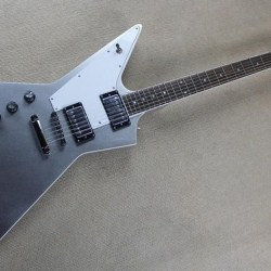 Custom Shop Dethklok Thunderhorse Left Handed Metallic Silver Explorer Electric Guitar Chrome Hardware White Pickguard Pearl Dot Inlay