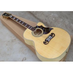 Custom 41 Inches Natural Spruce Top S.J.200 Electric Acoustic Guitar Fishman Pickups, White MOP Fingerboard Inlay, Gold Grover Tuners