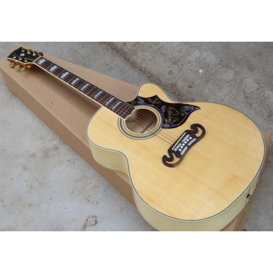 Custom 41 Inches Natural Spruce Top S.J.200 Electric Acoustic Guitar Fishman Pickups, White MOP Fingerboard Inlay, Gold Grover Tuners