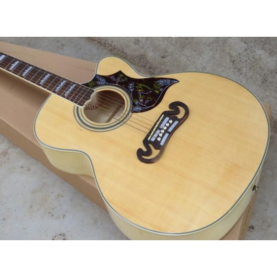 Custom 41 Inches Natural Spruce Top S.J.200 Electric Acoustic Guitar Fishman Pickups, White MOP Fingerboard Inlay, Gold Grover Tuners