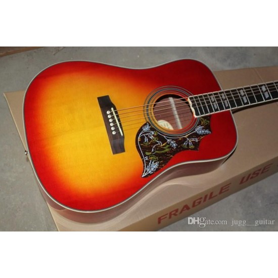 Spruce Top 41 Inches Humming Cherry Sunburst Vintage Acoustic Electric Guitar, Split Parallelogram Inlay, Red Pickguard, Fishman Pickups